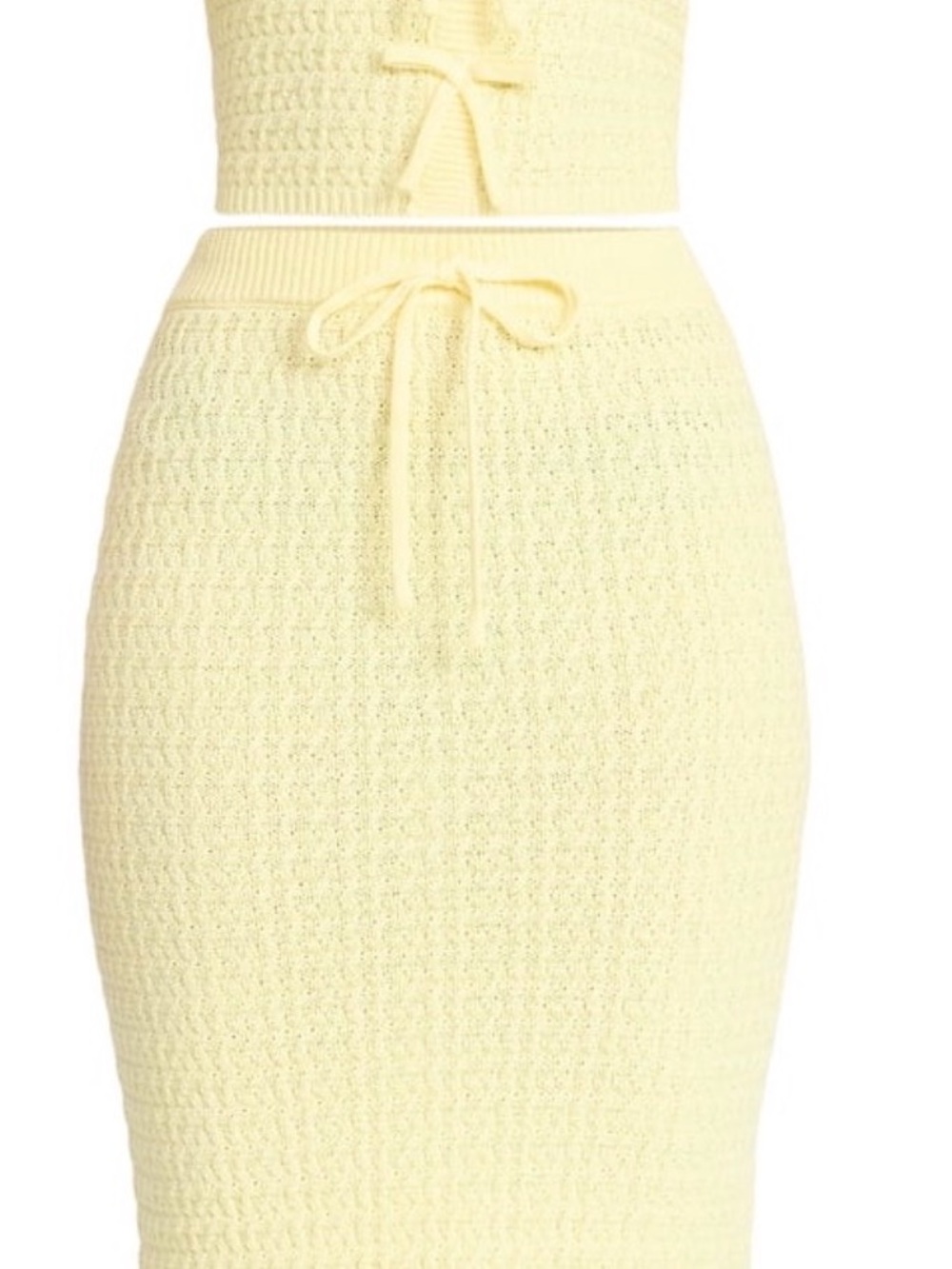 Knit Drawstring Pencil Skirt in Pale Yellow - Picture 3 of 7